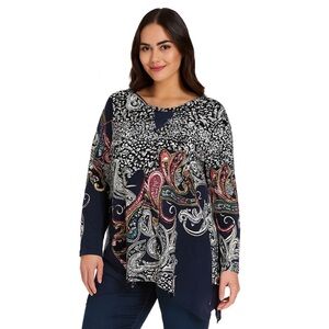 🟢 3/$30 Melissa Paige Paisley Tunic top black white navy pink green yellow scarf
